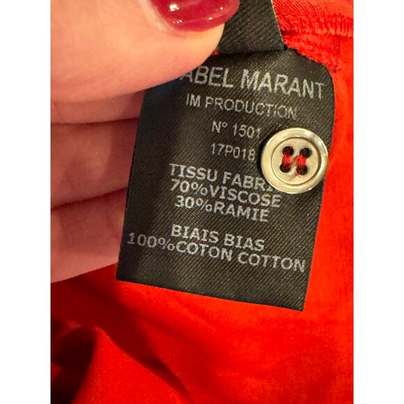 Isabel Marant Dress Women XS‎ Red Satin Long Split Sleeve Fit And Flare Mini - Picture 11 of 12